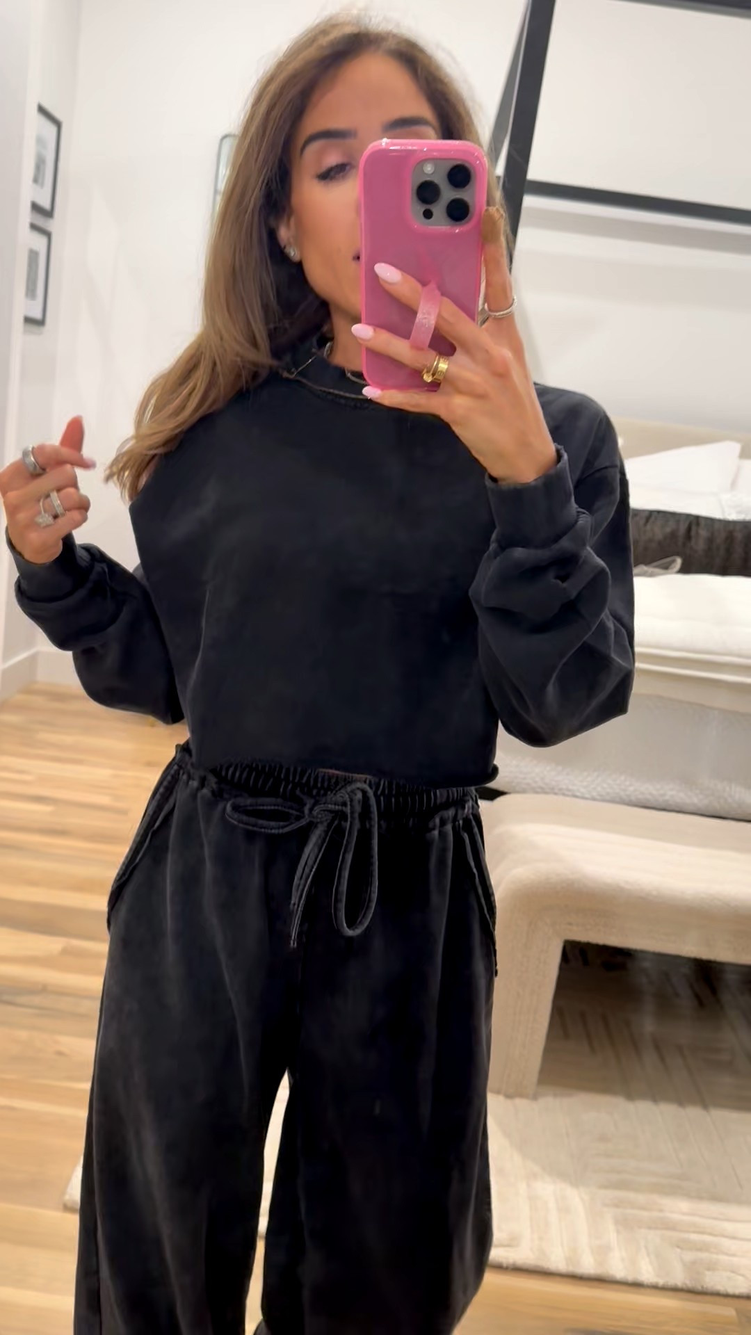 Washed black wide leg sweatpants and matching sweatshirt love the raw hem wearing smallest size 
Amazon finds, matching set 

#LTKPetite