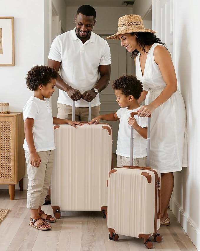 Coolife Luggage Expandable(only 28") Suitcase ABS Spinner 20in 24in 28in Carry on (apricot white,... | Amazon (US)