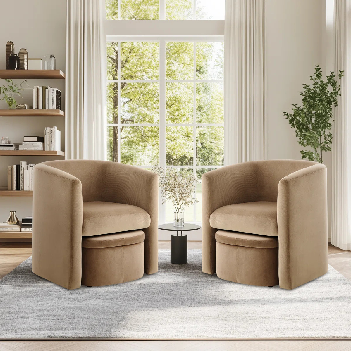 Kyah Upholstered Barrel Chair with Ottoman (Set of 2) | Wayfair North America