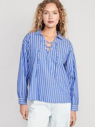Long-Sleeve Tie-Front Notch Collar Shirt for Women | Old Navy (US)
