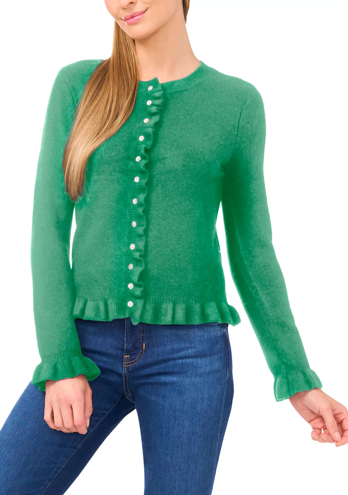 CeCeWomen's Long Sleeve Ruffle Trim Cardigan Sweater | Belk