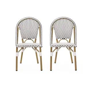 Elize Outdoor French Bistro Chair (Set of 2) by Christopher Knight Home (Black + White + Bamboo Prin | Bed Bath & Beyond