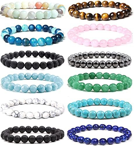 Jewdreamer 12Pcs Natural Stone Beaded Bracelets for Women Men Semi-Precious Gemstones Bracelets C... | Amazon (US)