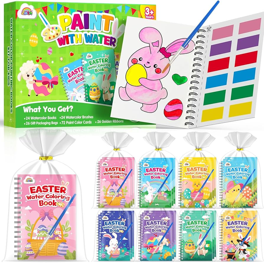 ZMLM Bulk Easter Basket Stuffers Toddlers - 24 Mini Easter Coloring Books Bulk, Water Coloring Bo... | Amazon (US)