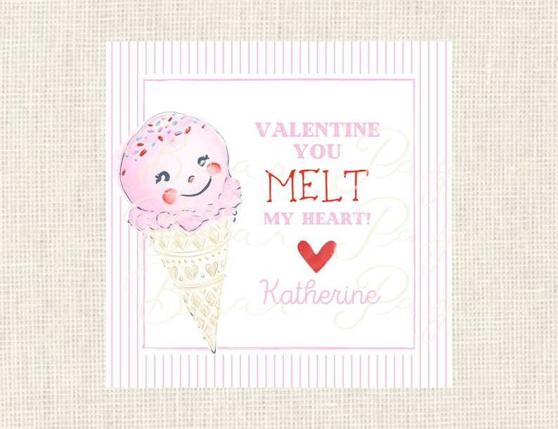 Valentine Class Tags or Stickers Ice Cream, Watercolor, Printed / Set of 25 - Etsy | Etsy (US)