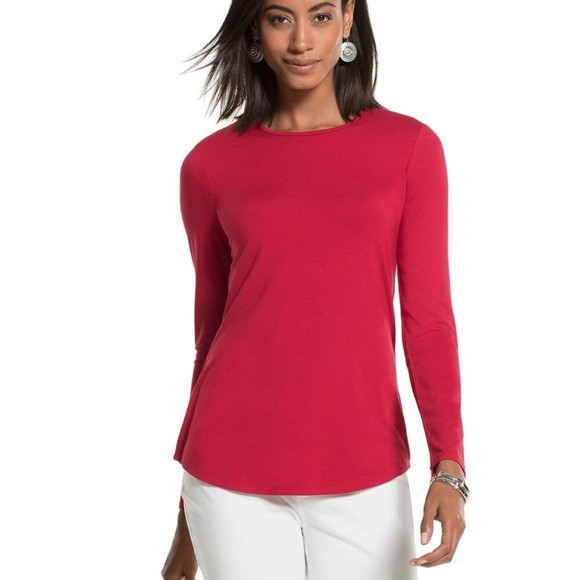 Chicos NWT New Smooth Karina Top Long Sleeve Red Tee Small Valentine’s Day 0 S | Poshmark
