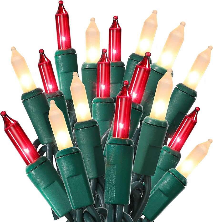 ODEETRONIC Red & White Christmas Lights, 21.63ft 100 Count Incandescent Green Wire Christmas Stri... | Amazon (US)