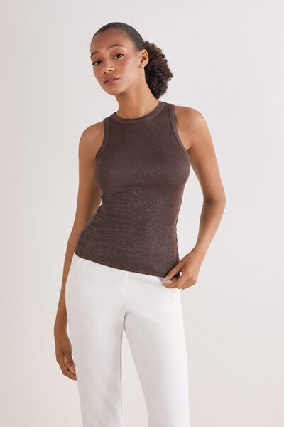Intimissimi Ribbed Cotton Lamé Tank Top Woman Brown Size S | Intimissimi (US)