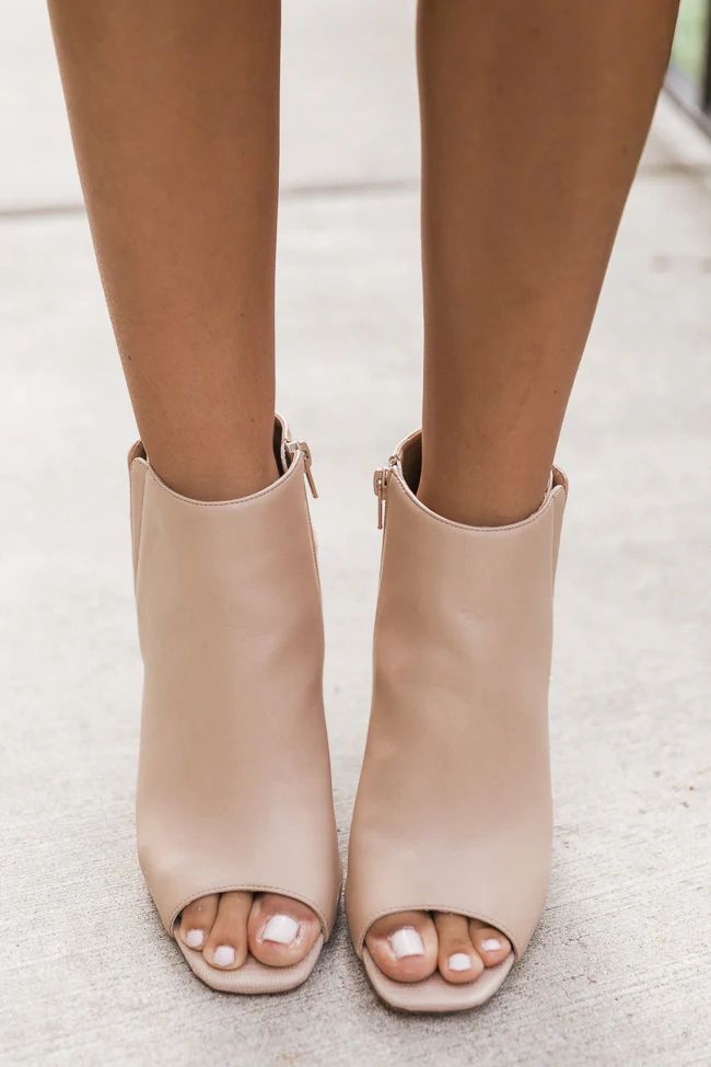 Tonya Nude Open Toe Block Heel Booties | The Pink Lily Boutique