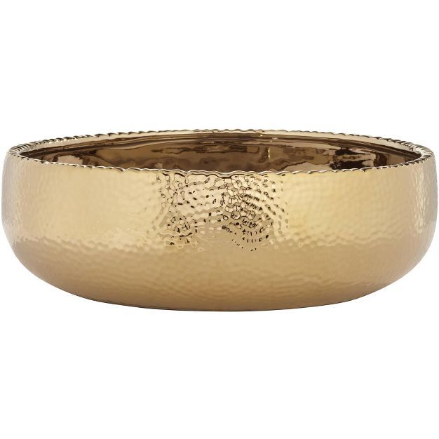 Studio 55D Dimpled Matte Golden 12" Wide Ceramic Decorative Bowl | Target
