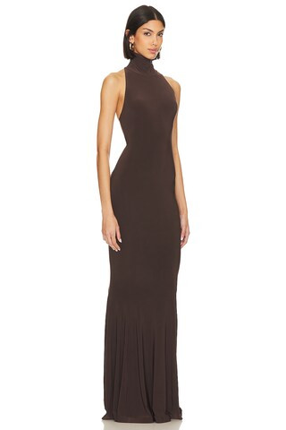 Norma Kamali Halter Turtle Fishtail Gown in Chocolate from Revolve.com | Revolve Clothing (Global)