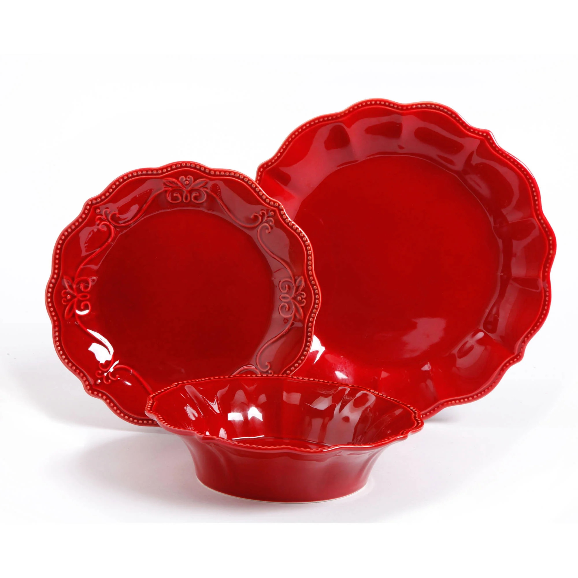 The Pioneer Woman Paige 12-Piece Dinnerware Set, Red | Walmart (US)