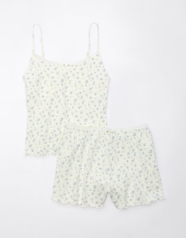 AE Lace-Trim Pointelle Tank & Shorts PJ Set | American Eagle Outfitters (US & CA)