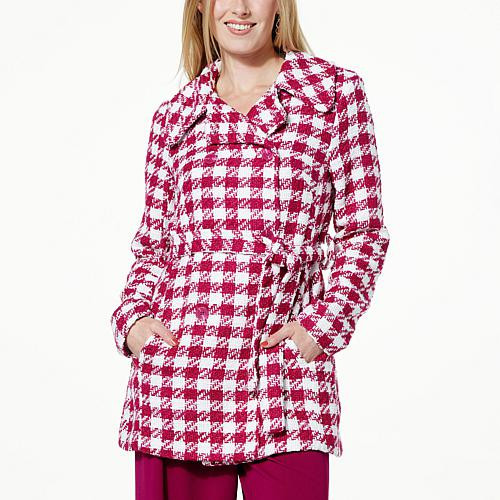 Nina Leonard Belted Houndstooth Coat - Pattern/Print - Size X-Small | HSN