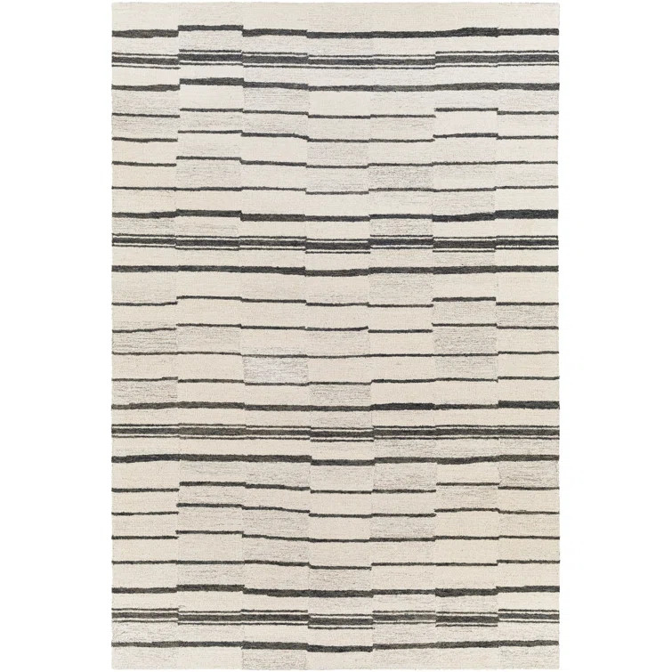 Striped Handmade Tufted Wool Cream, Black Area Rug | Wayfair North America