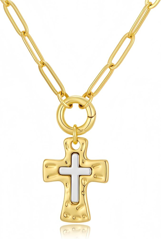 Unisex Silver Gold Cross Necklace,Sterling Silver Cross Necklace for Women,Mens Gold Silver Penda... | Amazon (US)