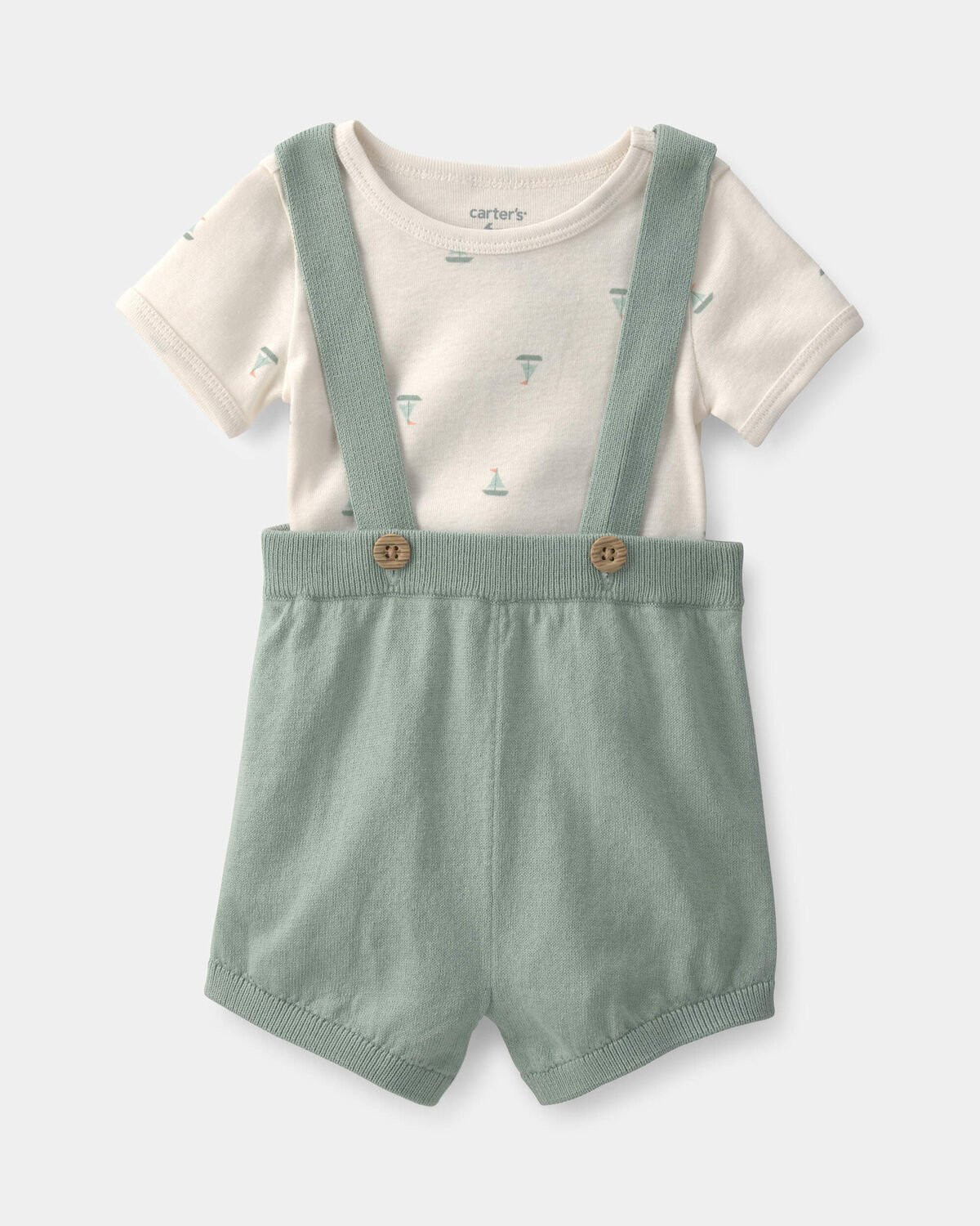 Baby 2-Piece Sailboat Overall Set - Green/Ivory | Carter's Inc