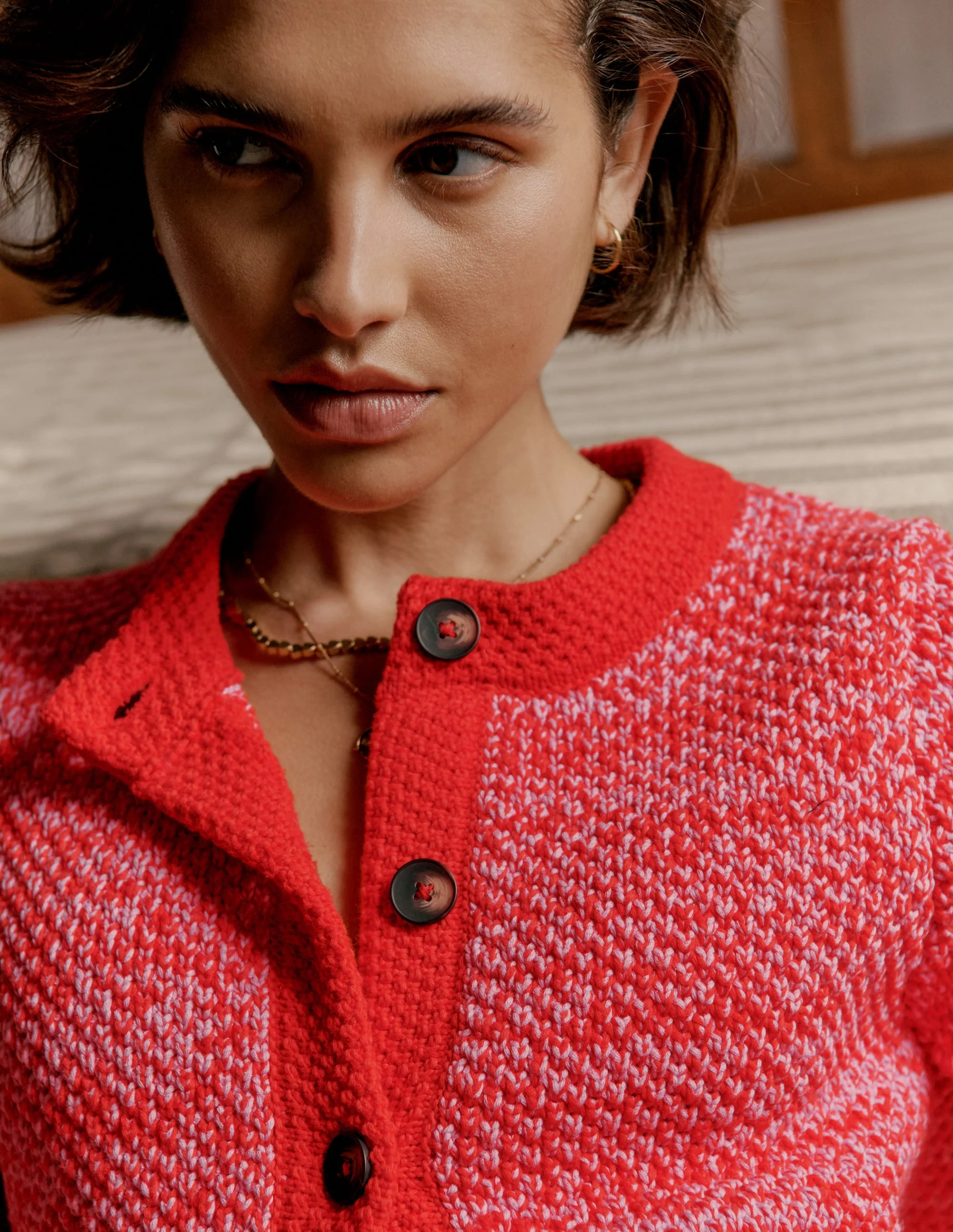Libby Knitted Jacket-Pink Ribbon/ Poppy Red | Boden UK