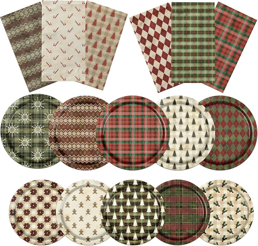 Christmas Paper Plates and Napkins Buffalo Plaid Paper Plates Disposable Christmas Tree Gingerbre... | Amazon (US)