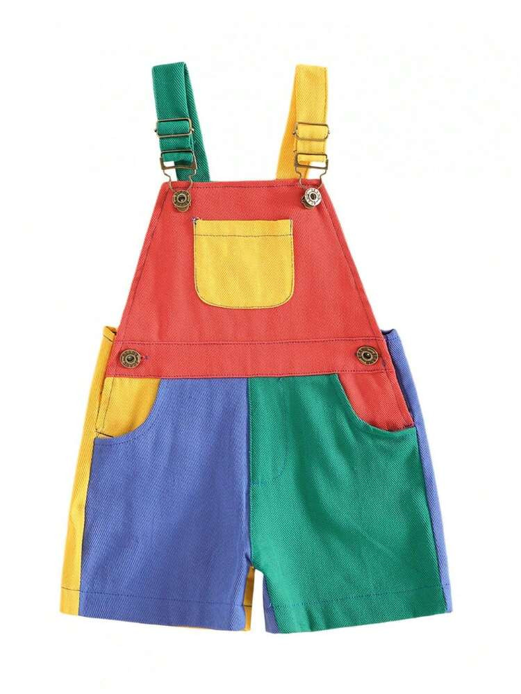 Kids Girls Boys Overall Shorts, Cute Contrast Color Summer Jumpsuit With Pockets For Casual Daily | SHEIN