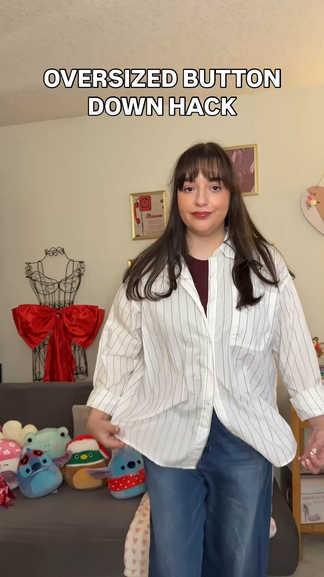 When I saw @Caroline Bankston do this I knew I had to recreate it eventually! I don’t know why I’ve never thought of this before, but it works so well. Half tuck your oversized button down towards your hip for the cutest swoop tuck! 

#LTKMidsize #LTKootd #LTKgrwm