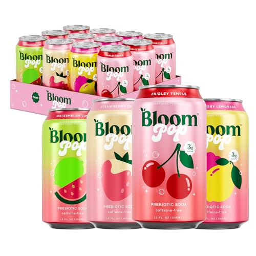 Bloom Pop Prebiotic Soda 12 Pack, Variety Pack, 12oz Cans | Prebiotic Soda for Gut Health, Low Calorie Soda, No Caffeine, Healthy Soft Drink Alternative | Amazon (US)