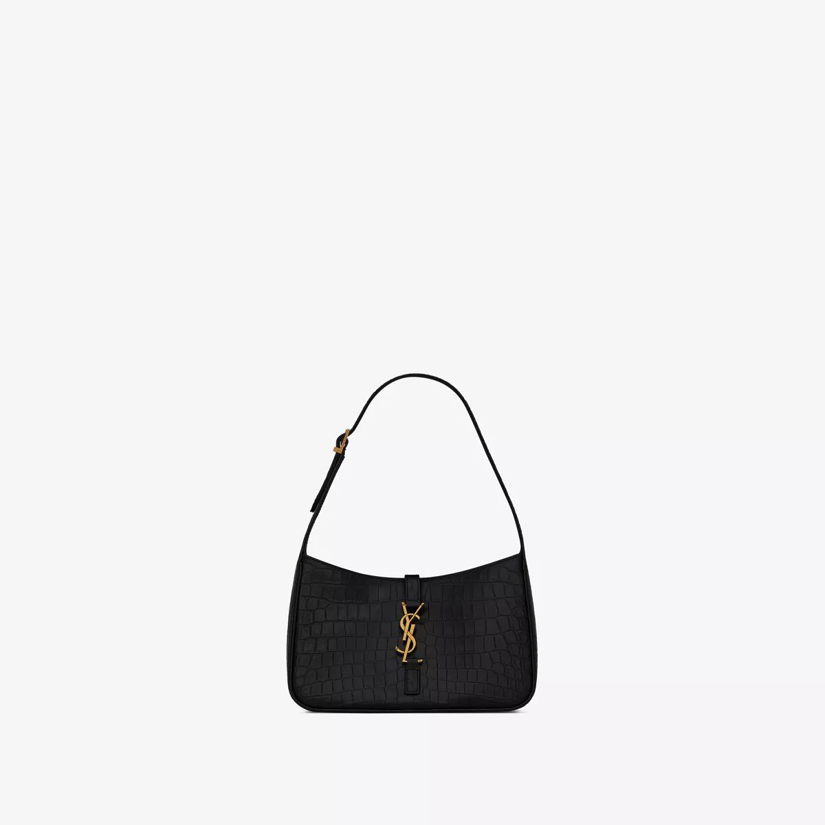 Le 5 À 7 Hobo Bag In Crocodile-Embossed Shiny Leather Black One Size | Saint Laurent Inc. (Global)