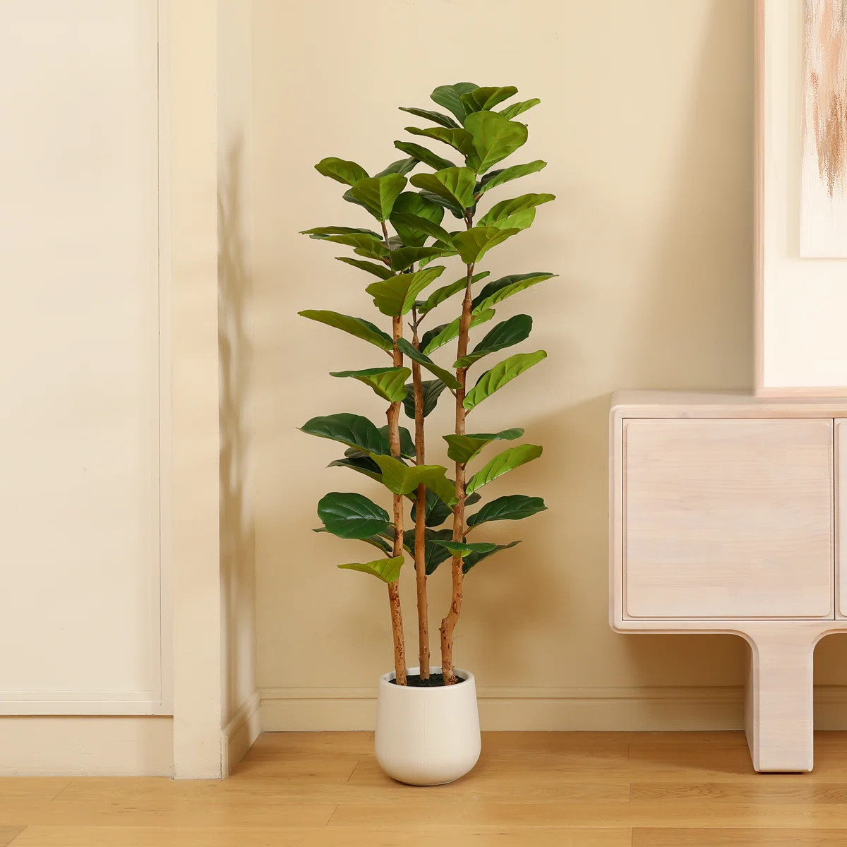 Adarna 60" Artificial Fiddle Leaf Fig Tree with Realistic Leaves and Natural Trunk, Potted Tree | Wayfair North America