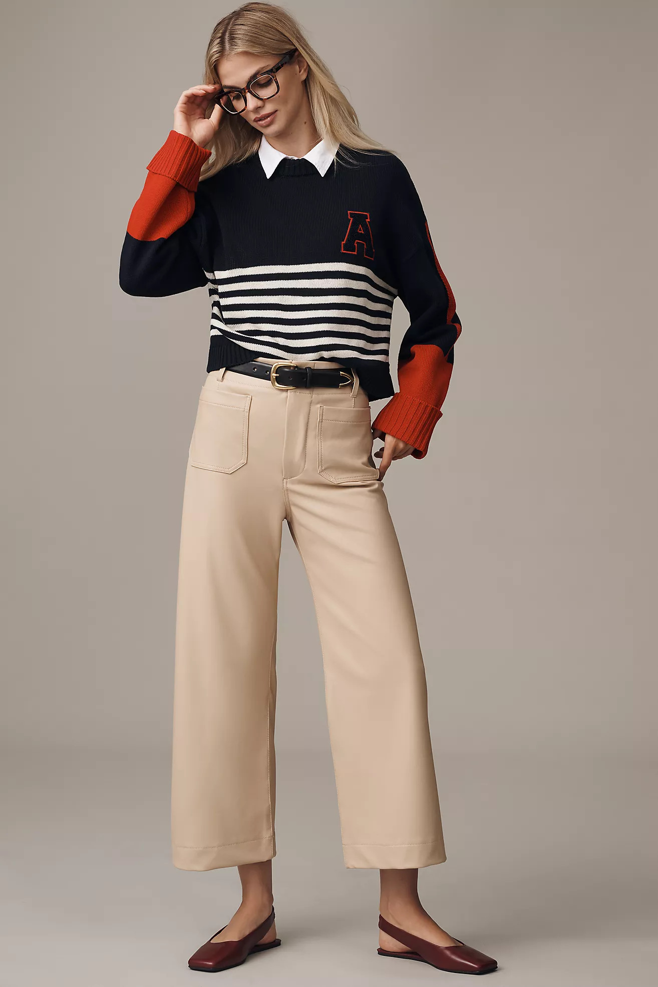 The Colette Faux Leather Crop Wide-Leg Pants by Maeve | Anthropologie (US)