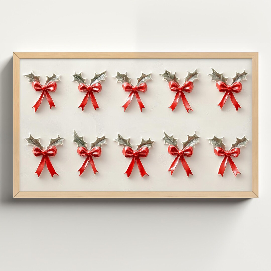 Christmas Frame TV Art, Red Bow 3D Art Textured, Holy Mistletoe Holiday Digital Download, Minimal... | Etsy (US)