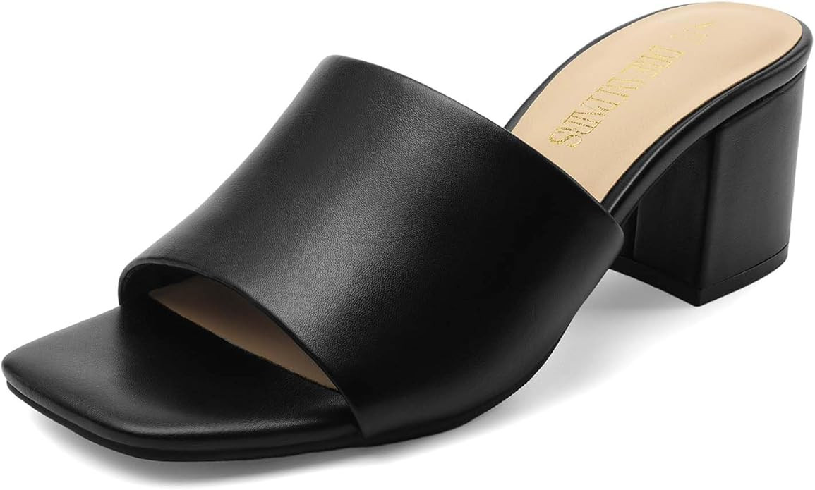 DREAM PAIRS Women's Square Open Toe Heels Sandals Low Block Chunky Heeled Sandals Slide Sandals S... | Amazon (US)