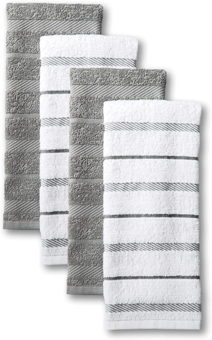 KitchenAid Albany Kitchen Towel 4-Pack Set, Grey/White, 16"x26" | Amazon (US)