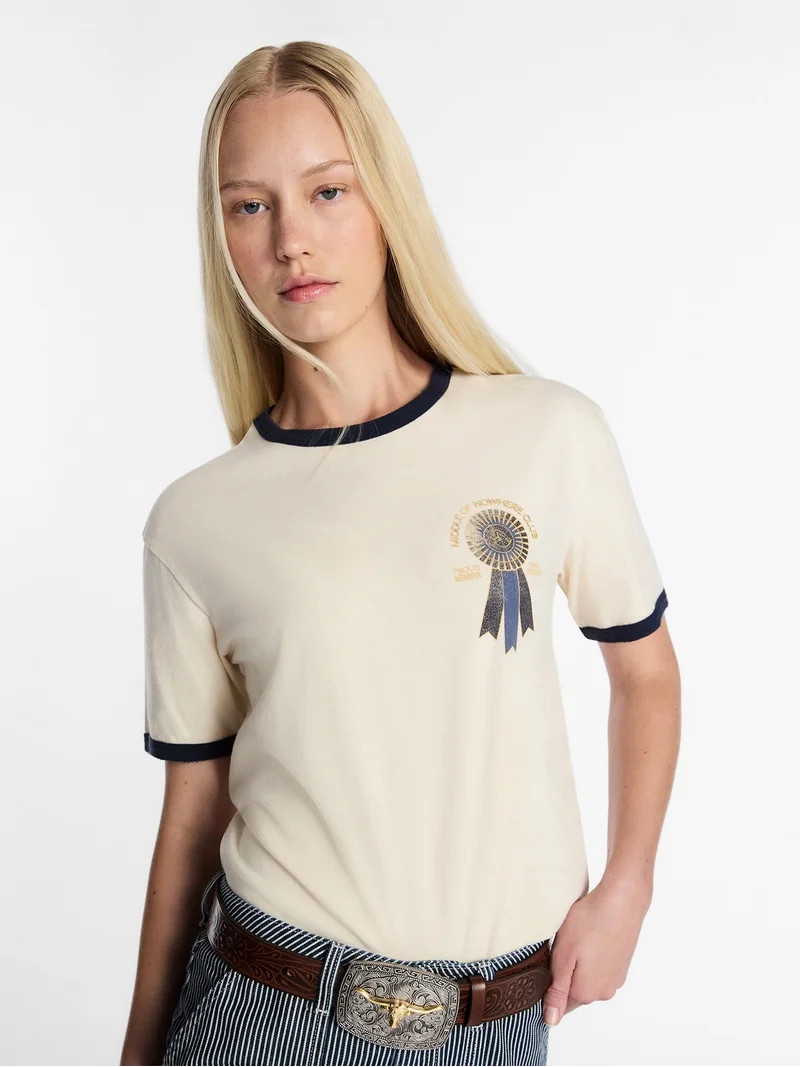 Kacey Lee Women's Middle of Nowhere Ribbon Graphic Ringer Tee, Sizes XS-XXL | Walmart (US)