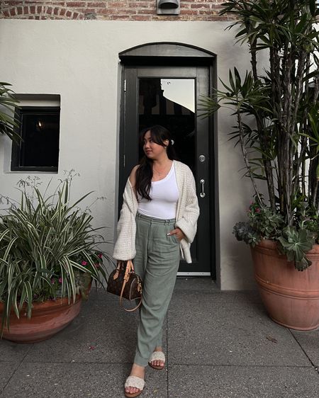 White off shoulder tank, green linen pants, spring ootd 


#LTKSeasonal