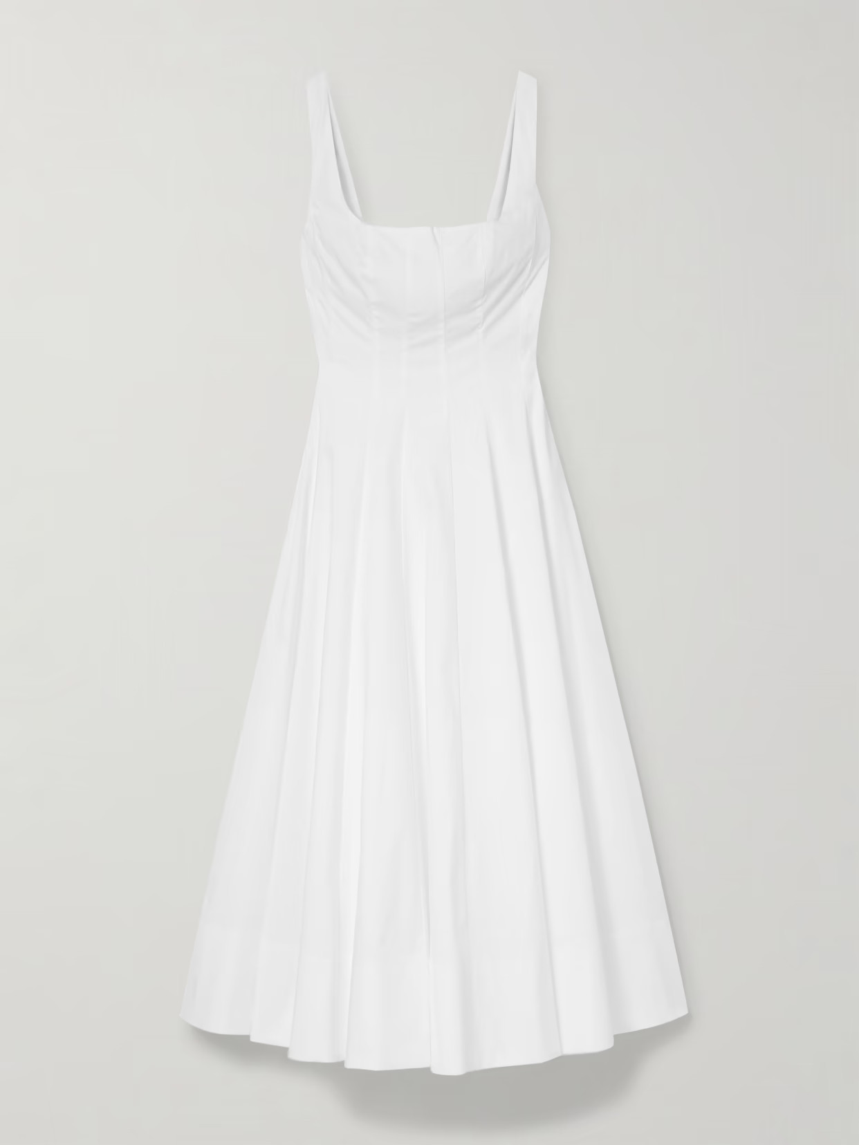 STAUD - Wells Pleated Cotton-blend Poplin Midi Dress - White | NET-A-PORTER (US)