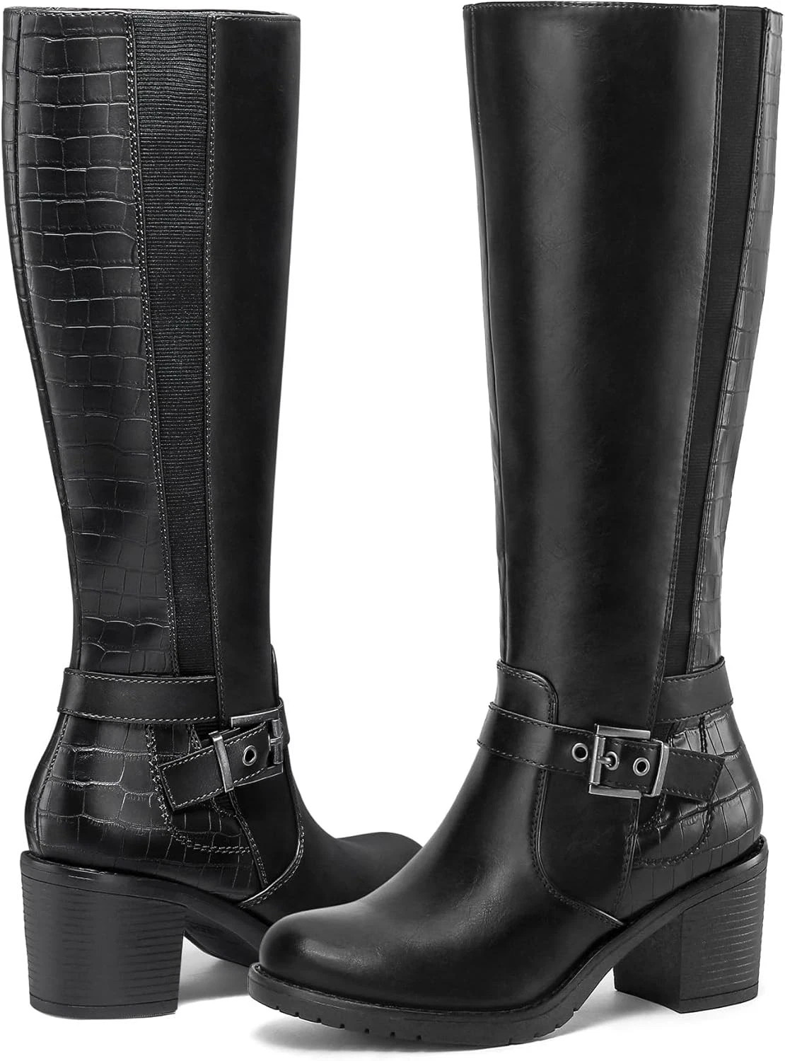 mysoft Women's Knee High Boots Chunky Block Heels with Side Zipper and... | eBay US