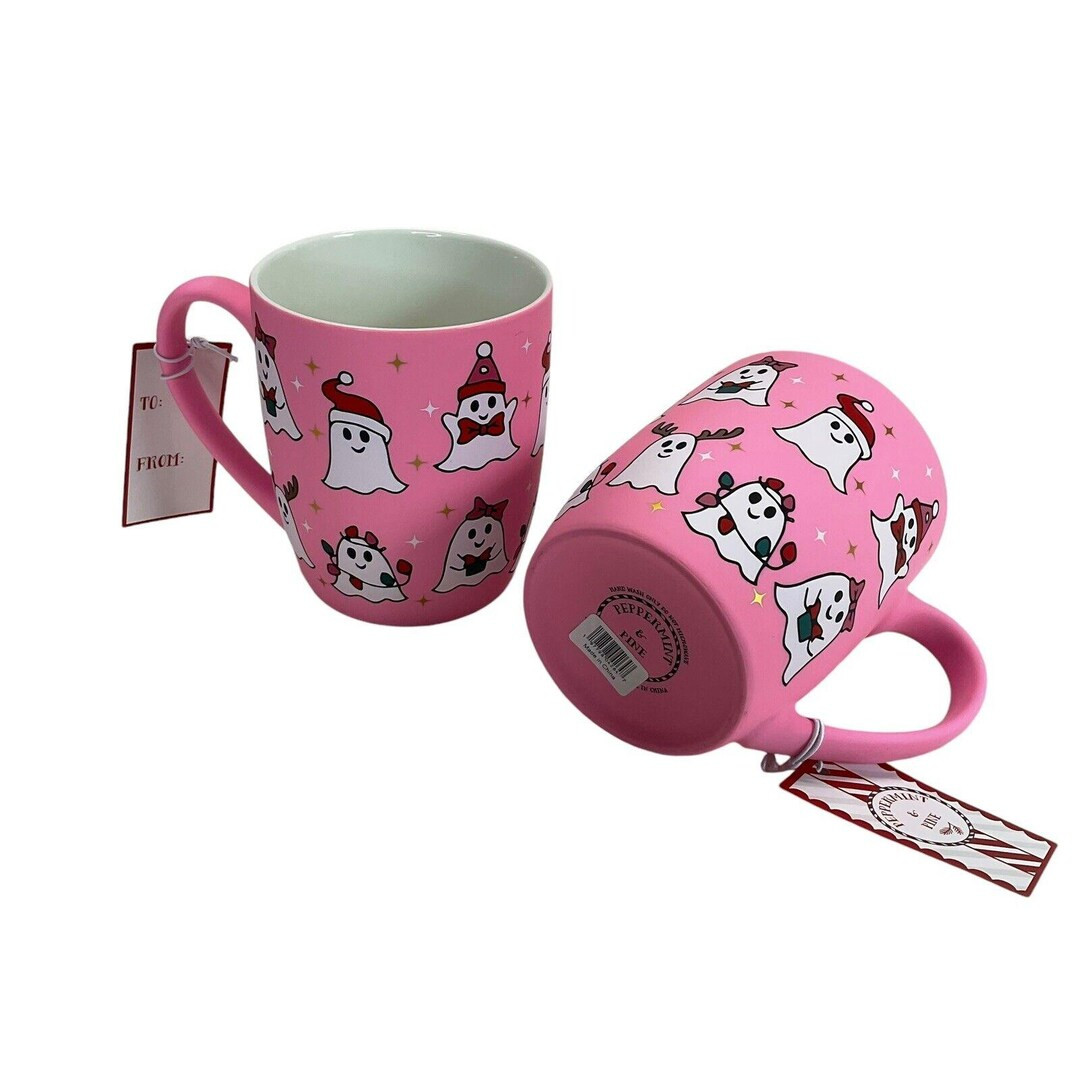 Peppermint & Pine Happy Christmas Ghost Pink Soft Touch Mug Cup Set - Etsy | Etsy (US)