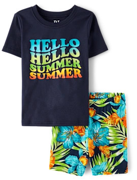 Boys Short Sleeve Hello Summer Snug Fit Cotton Pajamas | The Children's Place  - TIDAL | The Children's Place