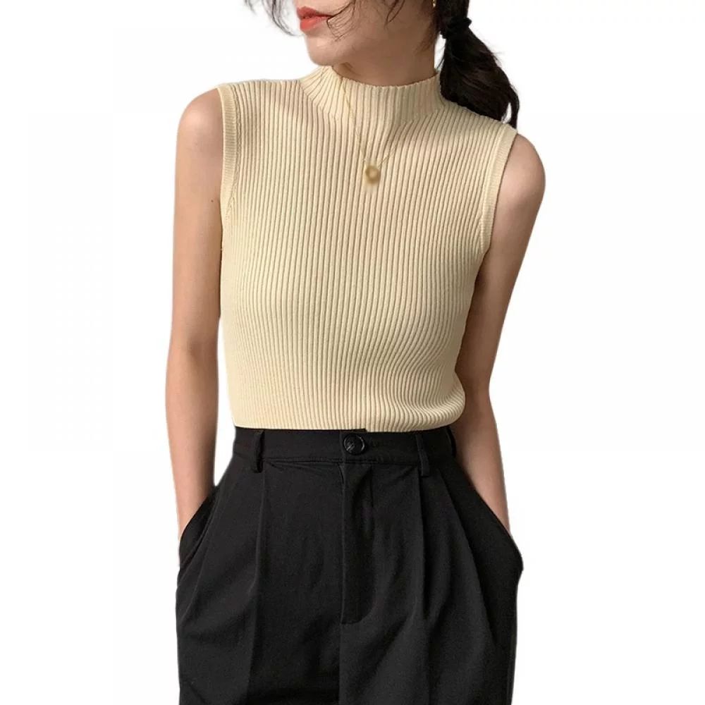 Women Summer Half High Collar Turtleneck Sleeveless Inner Base Knitted Vest | Walmart (US)