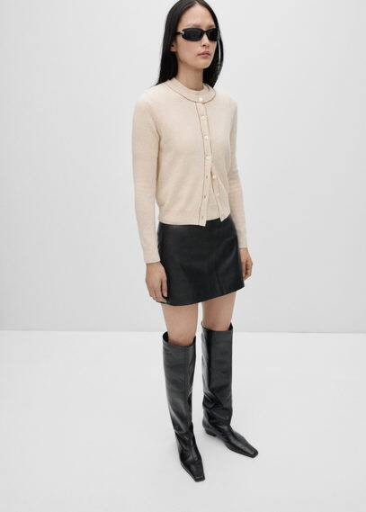 100% wool cardigan with decorative stitching beige - Women - M - MANGO | Mango (US/MX/AU)
