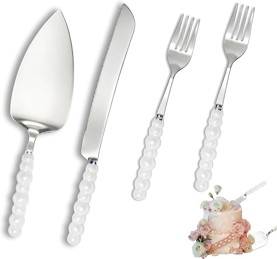TRILVIX Wedding Cake Knife and Server Set, Elegant Ceramic Pearl Handle Cake Cutting Set for Wedd... | Amazon (US)