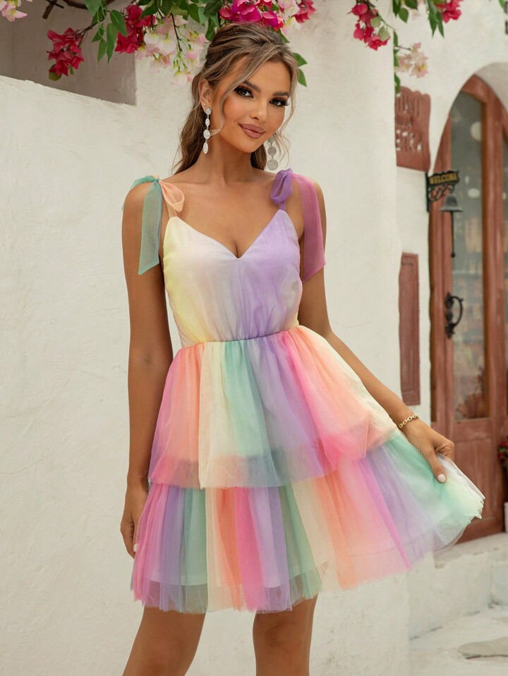 -5%SHEIN WYWH Women Tie-Dye Halter Neck Dress With Ruffle Hem For Summer Pastel Dress300+ sold re... | SHEIN