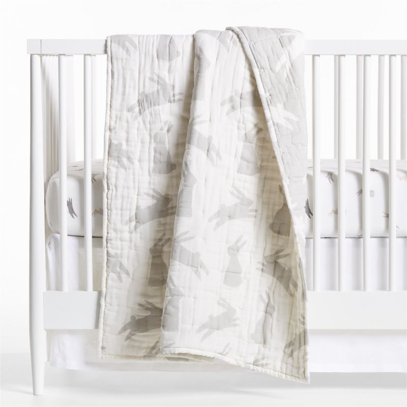 Grey Bunny Gauze Organic Cotton Baby Crib Quilt | Crate & Kids | Crate & Barrel