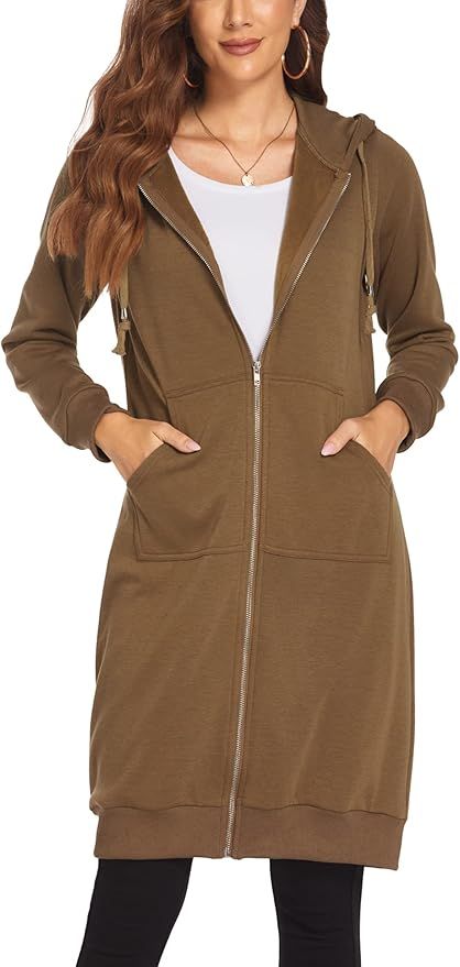ELESOL Women Casual Zip up Fleece Hoodies Tunic Sweatshirt Long Hoodie Jacket S-XXL | Amazon (US)