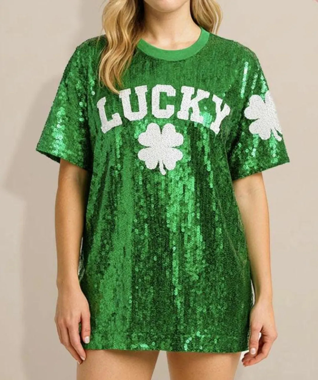 Adorable Sequin Lucky Clover T-Shirt Dress | Etsy (US)