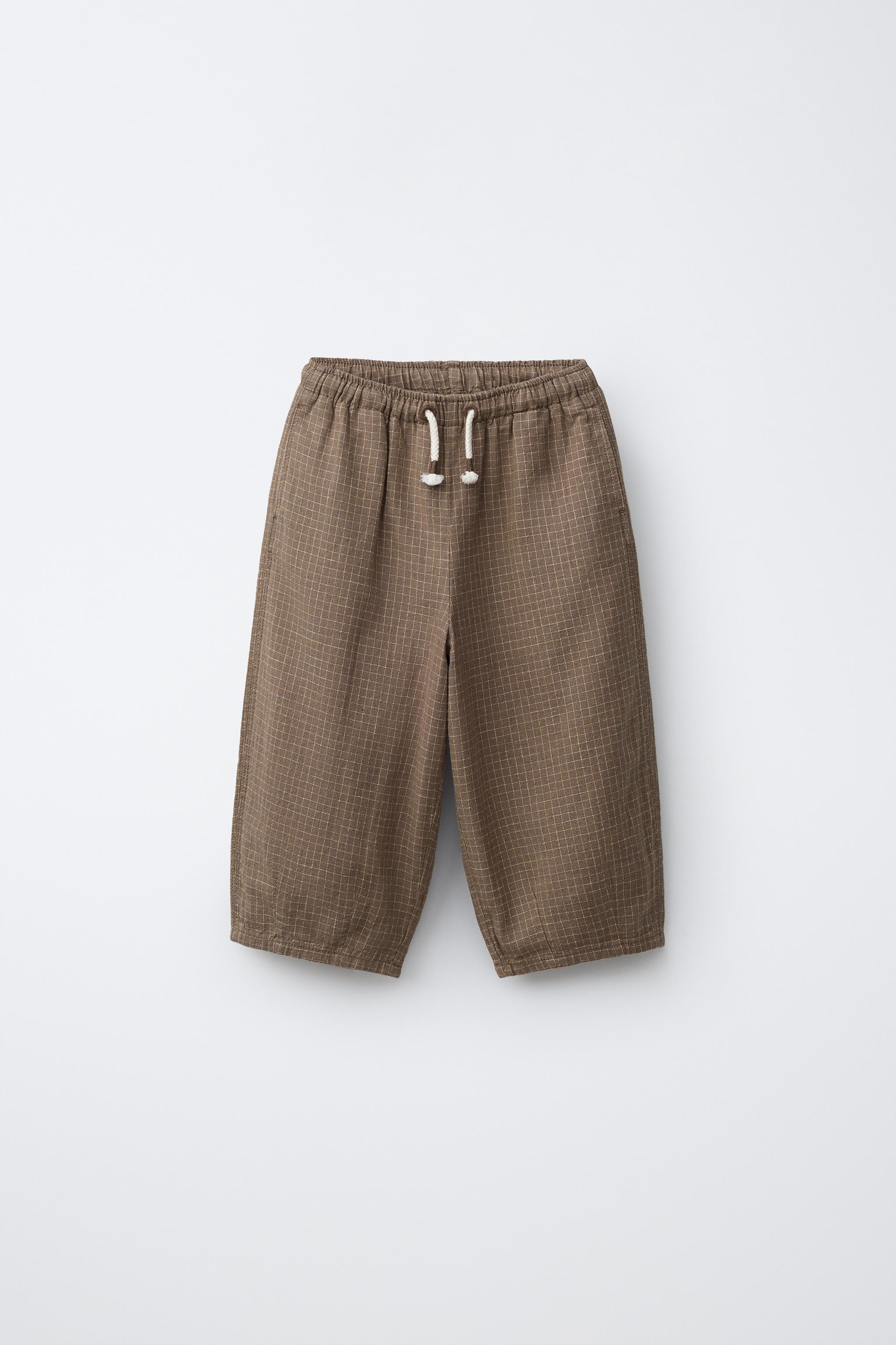 COTTON LINEN CHECK TROUSERS | Zara UK
