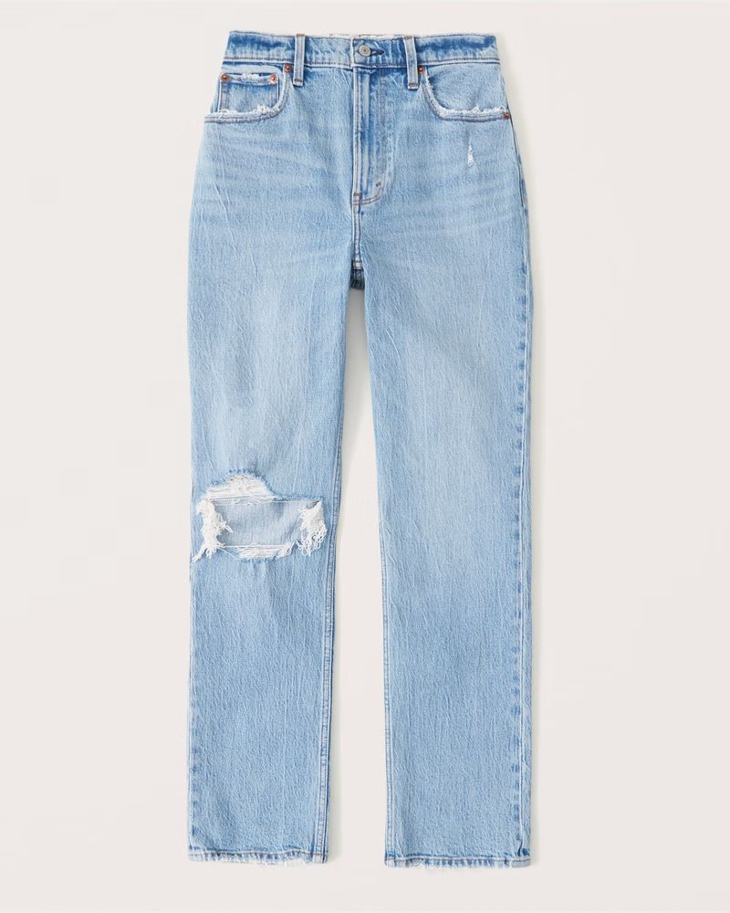 Abercrombie & Fitch Women's Curve Love Ultra High Rise 90s Straight Jean in Light Ripped Wash - Size | Abercrombie & Fitch (US)