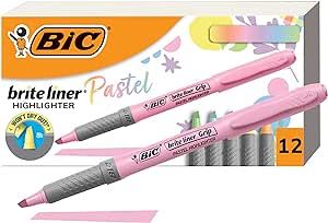 BIC Brite Liner Grip Pastel Highlighter Set, Chisel Tip, 12-Count Pack of Pastel Highlighters in ... | Amazon (US)