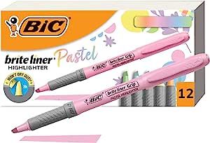 BIC Brite Liner Grip Pastel Highlighter Set, Chisel Tip, 12-Count Pack of Pastel Highlighters in ... | Amazon (US)