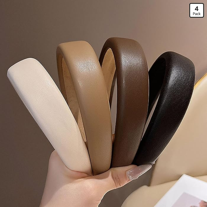 Headbands for Women Girls Cute Wide leather Hair Bands Set Pack in Brown Black White Non Slip Sof... | Amazon (US)